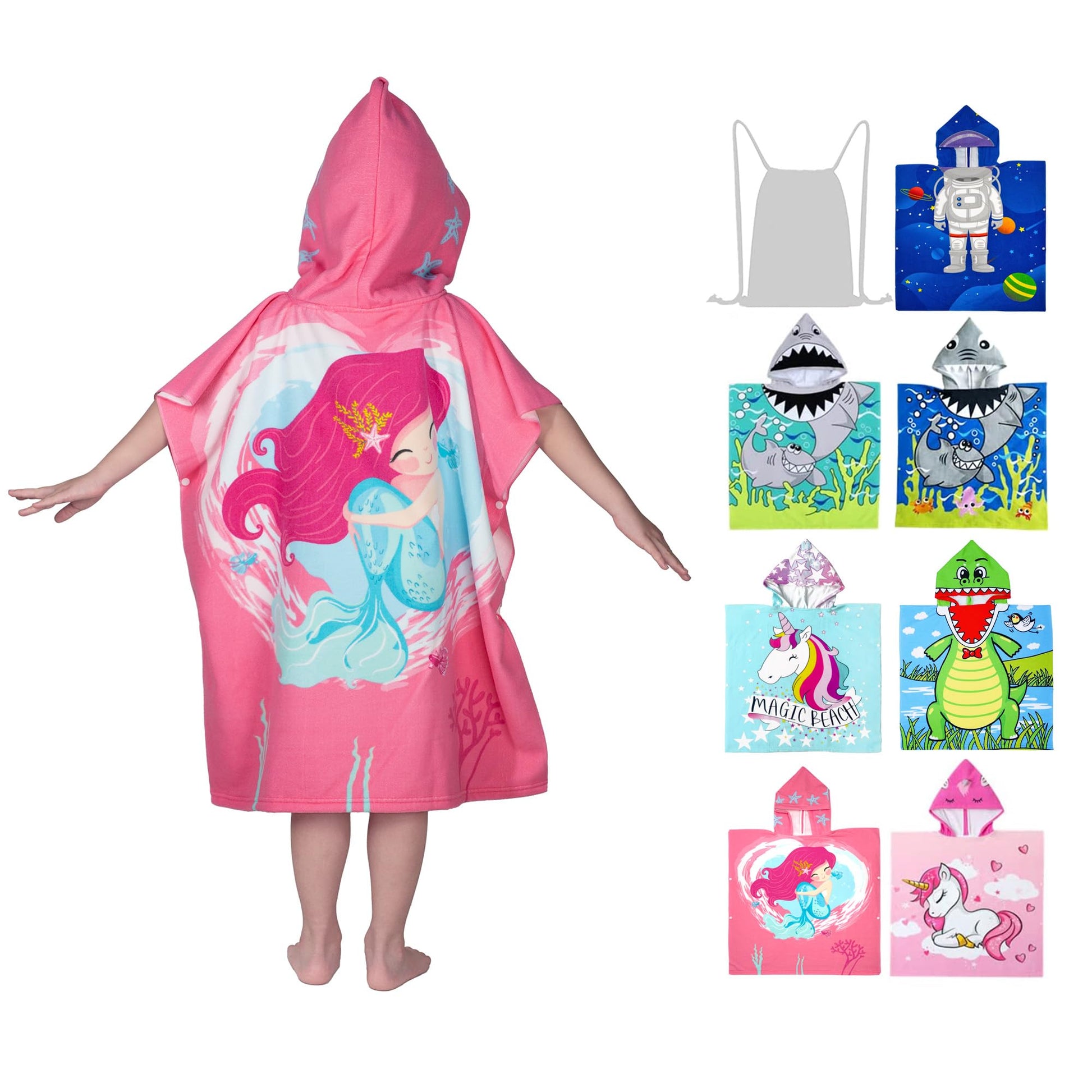 Growell Hooded Kids Beach Towels - Toddler Bath Towel Girls Boys Swim Cover-Ups For Ages 4 To 10 Kids Pool Towels Quick Dry Ligh