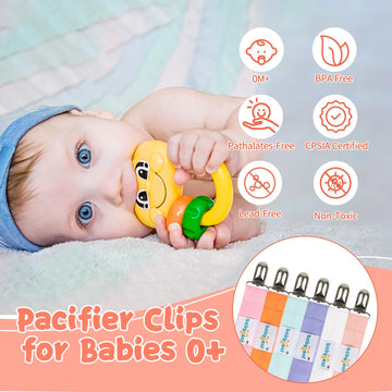 Babygoal Girl Pacifier Clips, 6 Pack Solid Color Pacifier Holder Clips For Boys And Girls Fits For Most Pacifier Styles And Baby