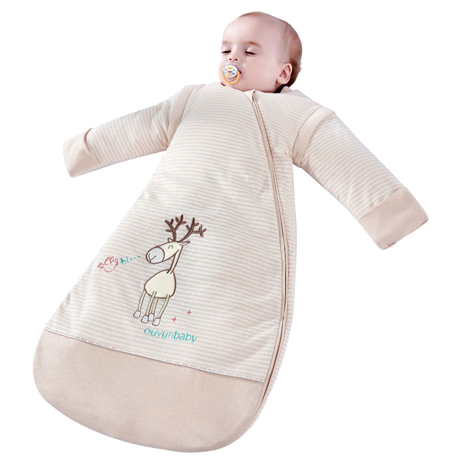 OuYun Baby Organic Sleeping Bag Autumn Detachable Sleeve Wearable Blanket,Medium,2.5 Tog