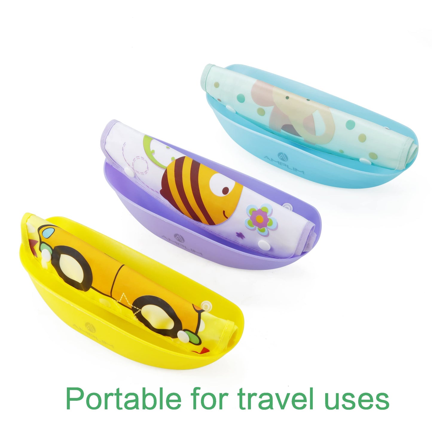 Amplim Baby Feeding Bib (3-Pack) Toddler/Baby Bibs For Eating. Waterproof, Adjustable, Lightweight. Eco-Friendly Peva Material.