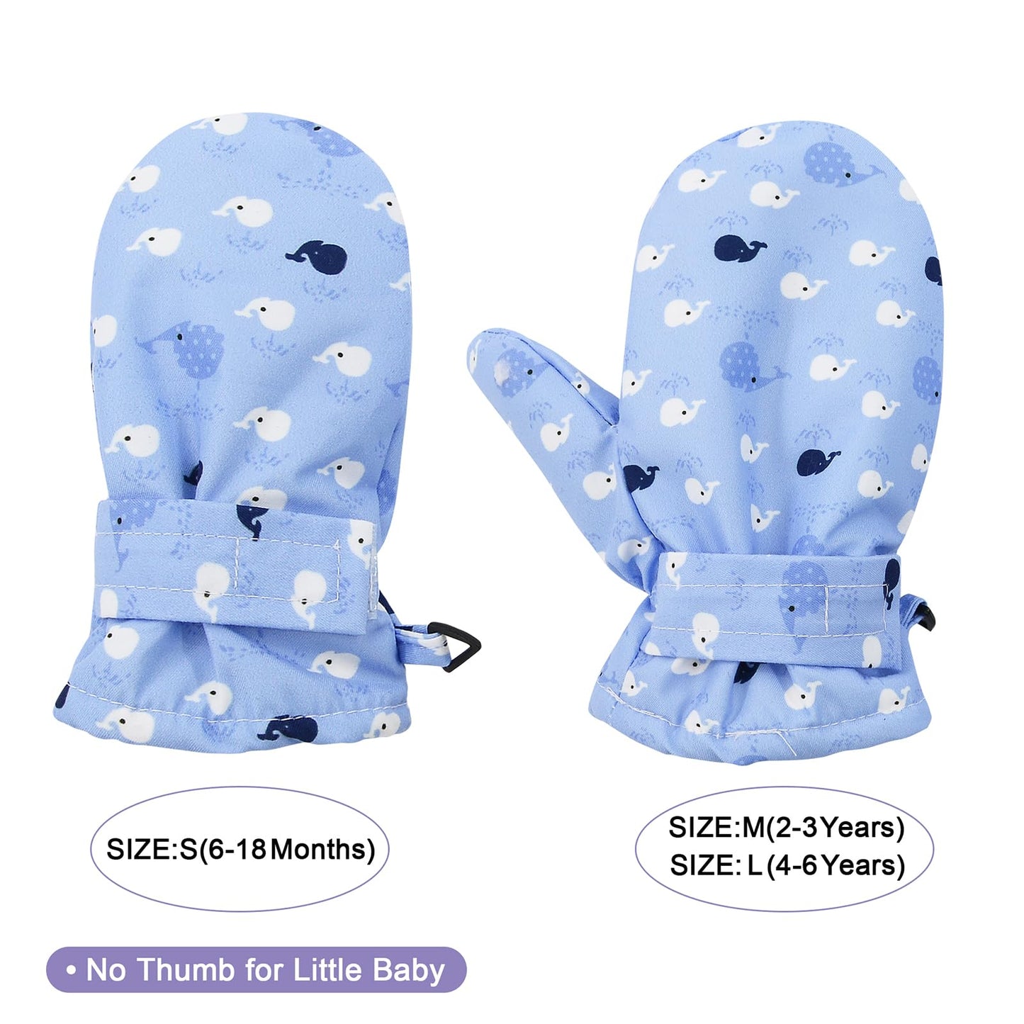Lined Fleece Toddler Mittens Kids Winter Warm Gloves Child Ski Gloves Waterproof Snow Baby Mitten For Boys Girls Light Blue S
