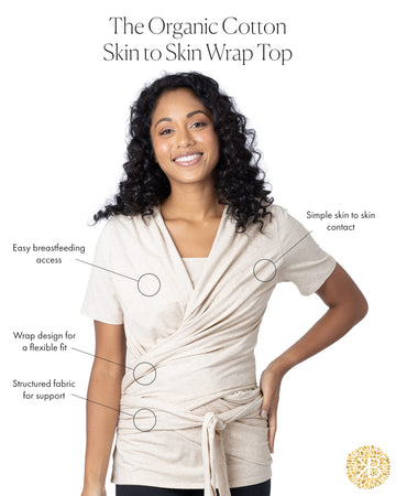 Kindred Bravely Organic Cotton Skin To Skin Wrap Top | Kangaroo Shirt For Mom And Baby (Oatmeal Heather, Medium)