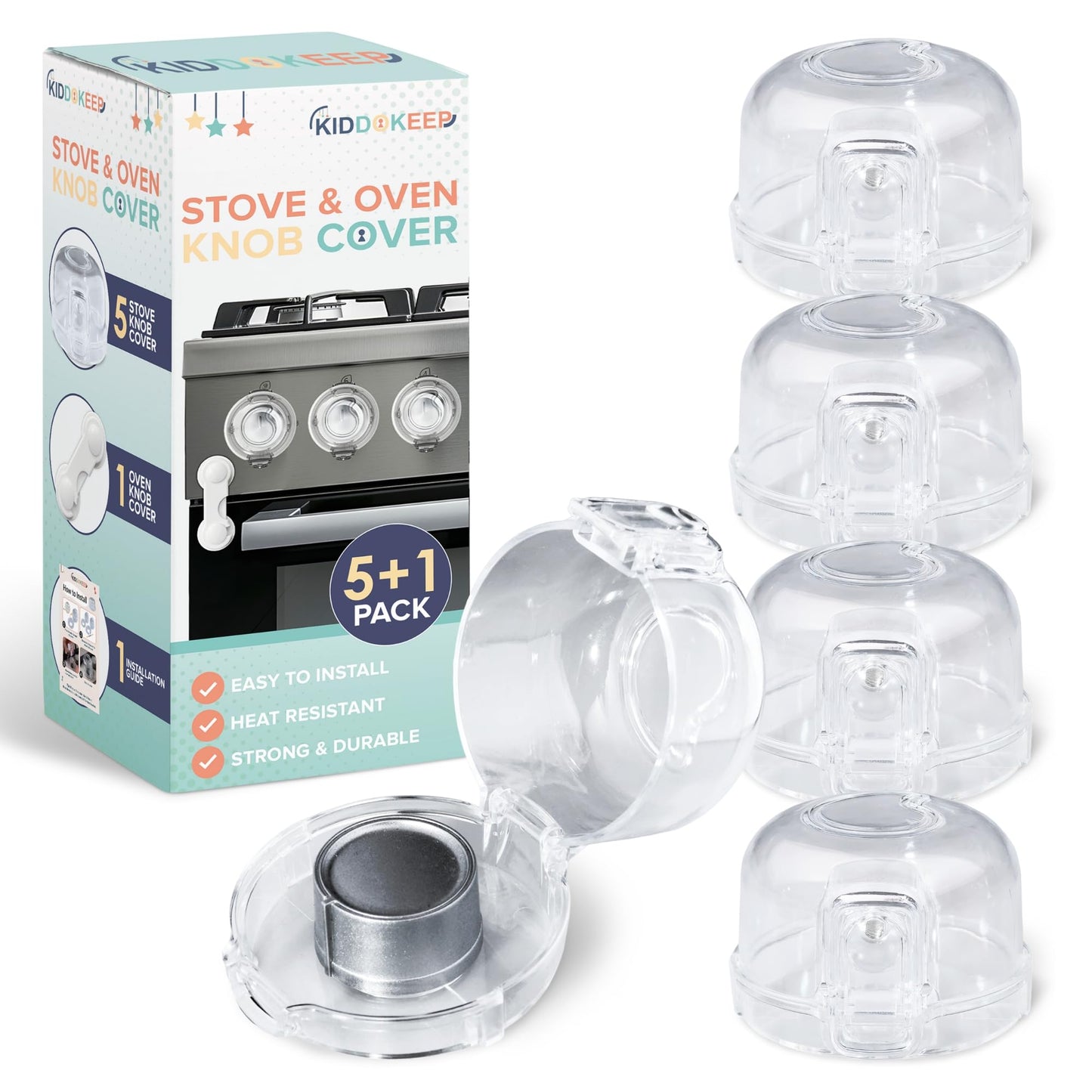 Child Proof Stove Knob Covers (Pack Of 5) & Oven Lock - Double Key Design Standard Size 2.1'High X2.4'Wide Stove Knob Covers F