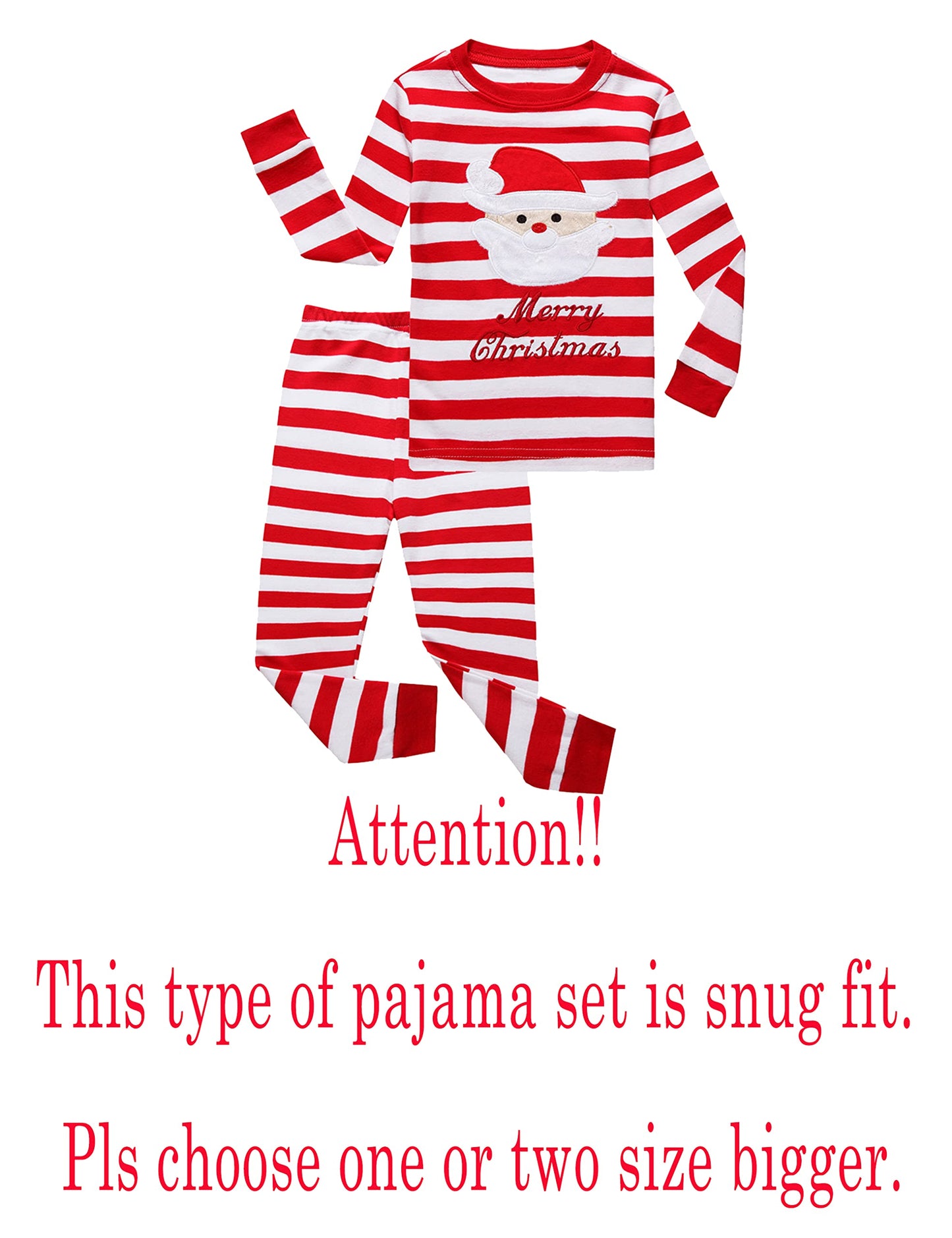 Kikizye Christmas Striped Santa Claus Baby Girls Boys Pjs 100% Cotton Long Sleeve Kids Infant Pajamas Sets Size 12-18Months Red