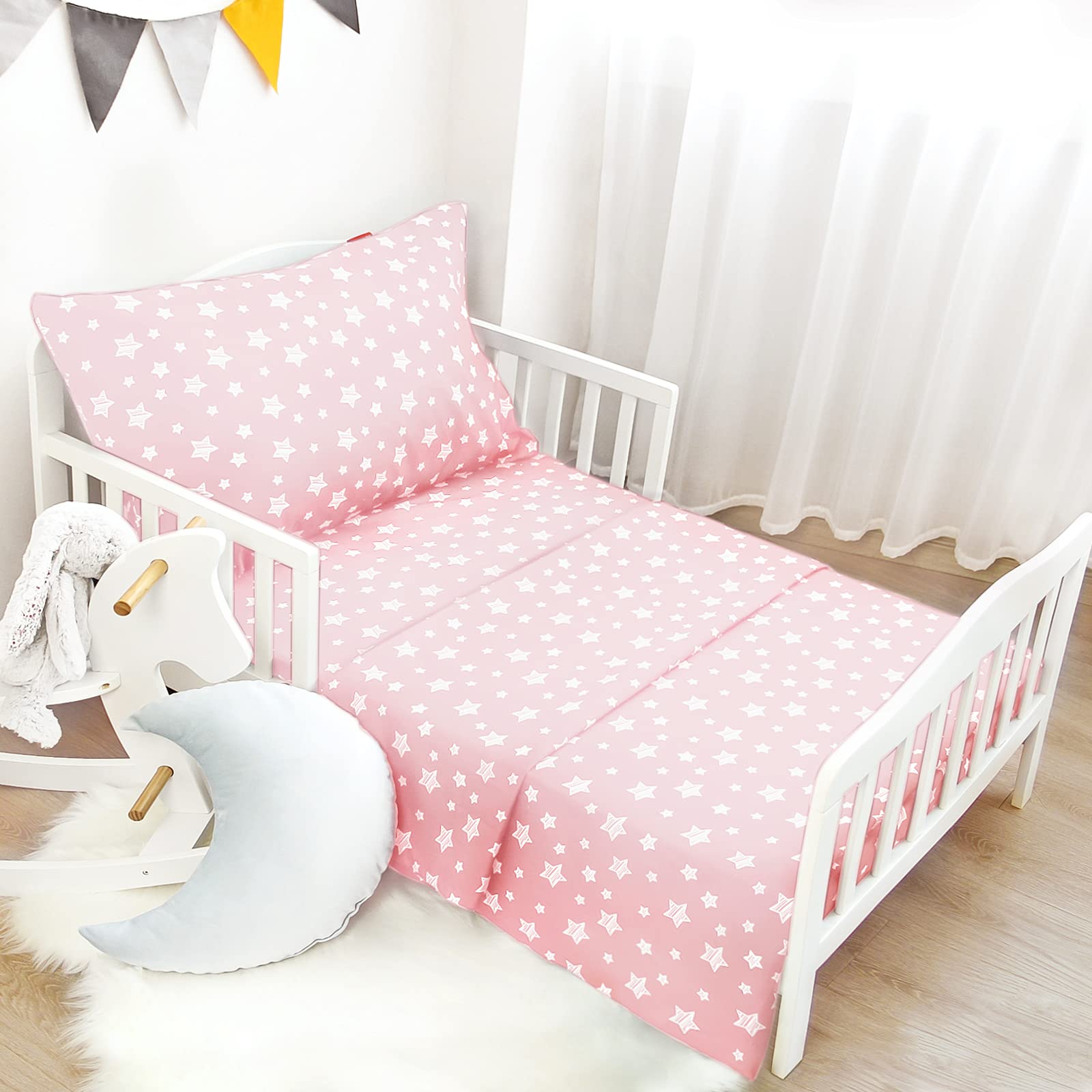 Toddler Bed Sheets For Girls, 3 Piece Toddler Sheet Set, Soft Breathable Toddler Bedding Sets Includes A Flat Sheet, A Fitted Sh