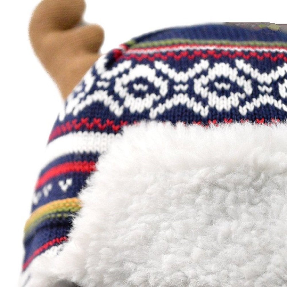 Home Prefer Baby Toddler Boys Winter Hats Warm Cotton Knitted Skull Caps With Earflaps Elk Horns Winter Hat Xl Blue