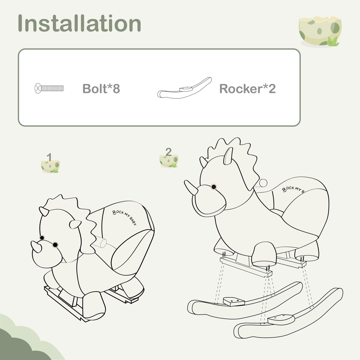 Rock My Baby Rocking Horse Green Dinosaur with Chair, Plush Stuffed Animal Rocker, Baby Rocker with Sweet Music, Wooden Rocking