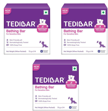 Tedibar Moisturising Baby Bathing Bar Each (75Gx2) With Skin Friendly Ph|100% Soap Free|Dermatologically Tested X Pack Of 3
