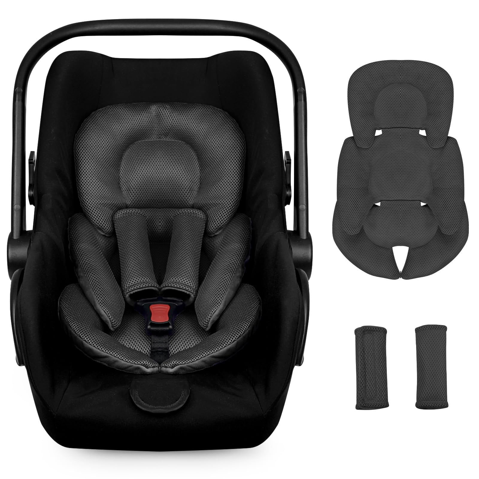 Infant Car Seat Insert for Newborn Girls Boys, Summer Mesh Baby Carseat Head Support with Strap Pads, Soft Reversible Baby Car S