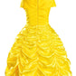 Princess Costume For Girls Birthday Party Fancy Dress Up With Accessories(Crown+Wand+Earrings+Gloves) 4-5 Years Yellow