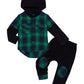 Donwen Toddler Baby Boy Clothes Baby Boy Fall Clothes Plaid Long Sleeve Hoodie + Pants Toddler Clothes For Boys(Green, 3T/4T)