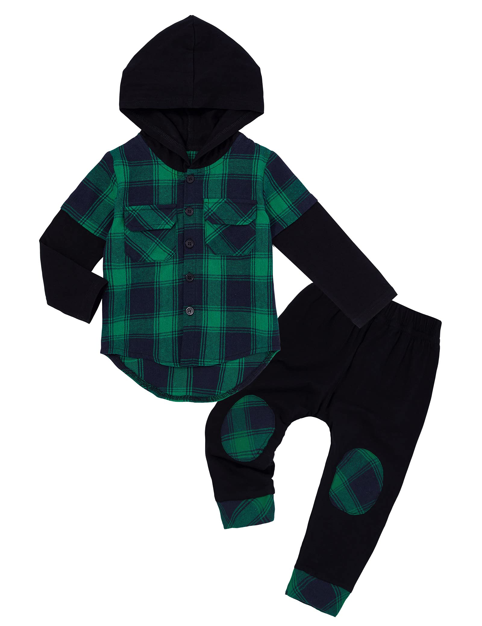 Donwen Toddler Baby Boys Clothes 2T 3T Outfits Flanel Lattice Button Down Hoodie WBBAPB095NXS4NH