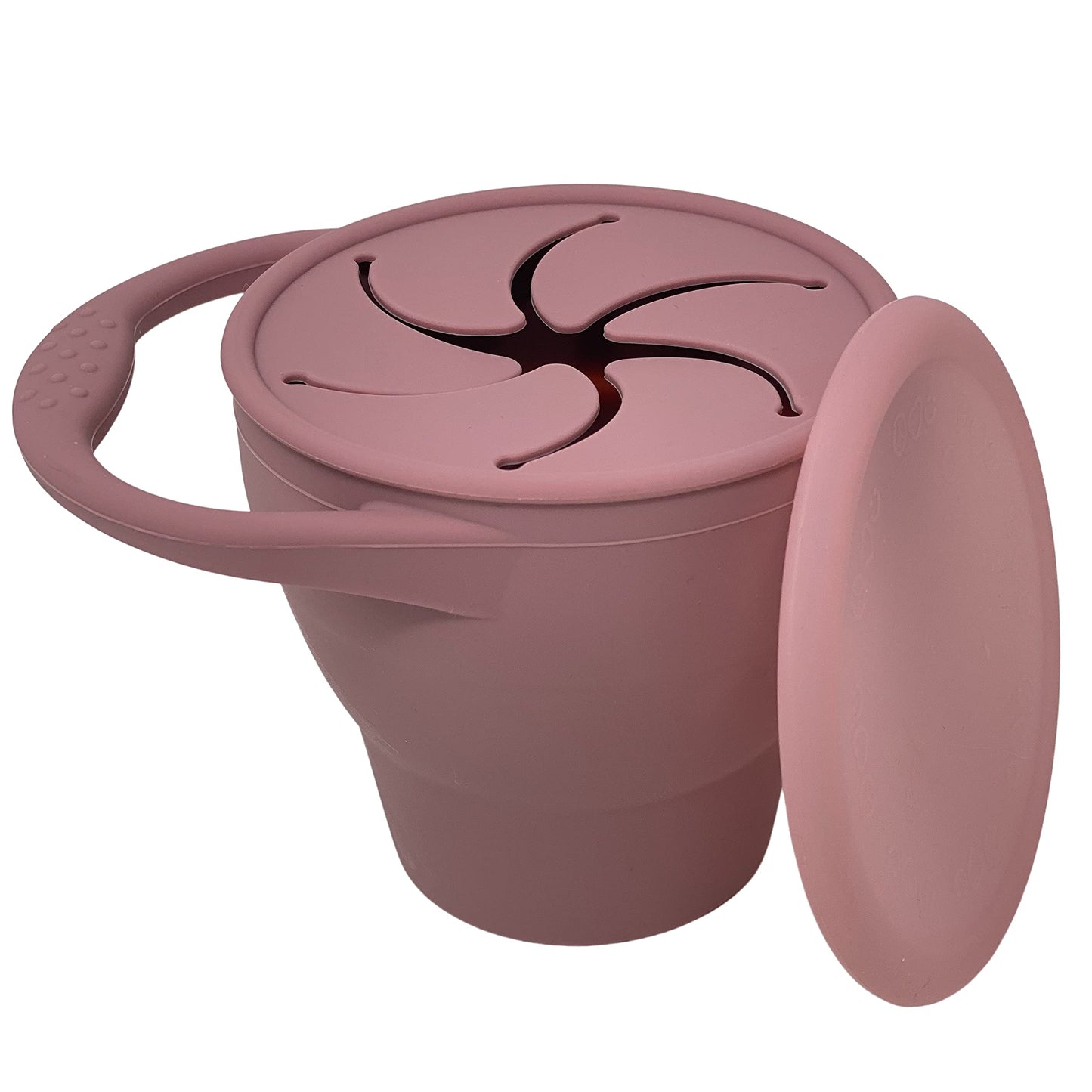 BraveJusticeKidsCo | Snack Attack Snack Cup | Collapsible Silicone Snack Container | Toddler and Baby Snack Catcher Lid (Dusty R