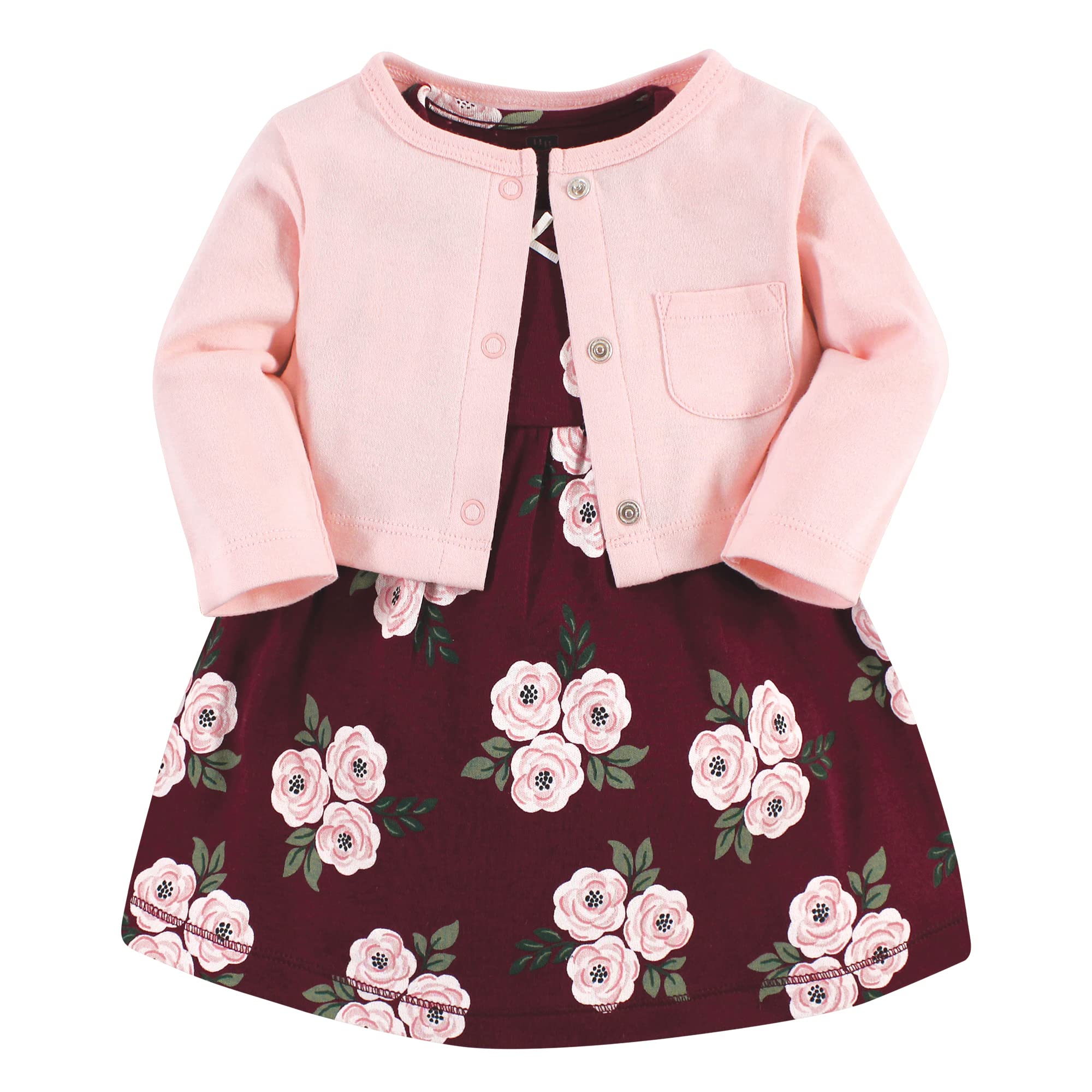 Hudson Baby Baby Girls Cotton Dress And Cardigan Set, Burgundy Floral, – Cutebab WBBAPB0B52QZ11F