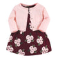 Hudson Baby Baby Girls Hudson Cotton And Cardigan Set, Burgundy Floral, 0-3 Months Casual Dress, Burgundy Floral, 3 Months Us