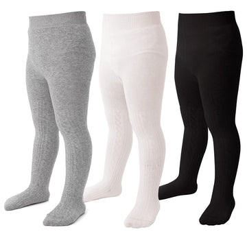 Marchare Baby Girls Tights Thick Solid Cable Knit Leggings Winter Warm Stockings For Toddler Girls 2-4T Black/Ivory White/Light