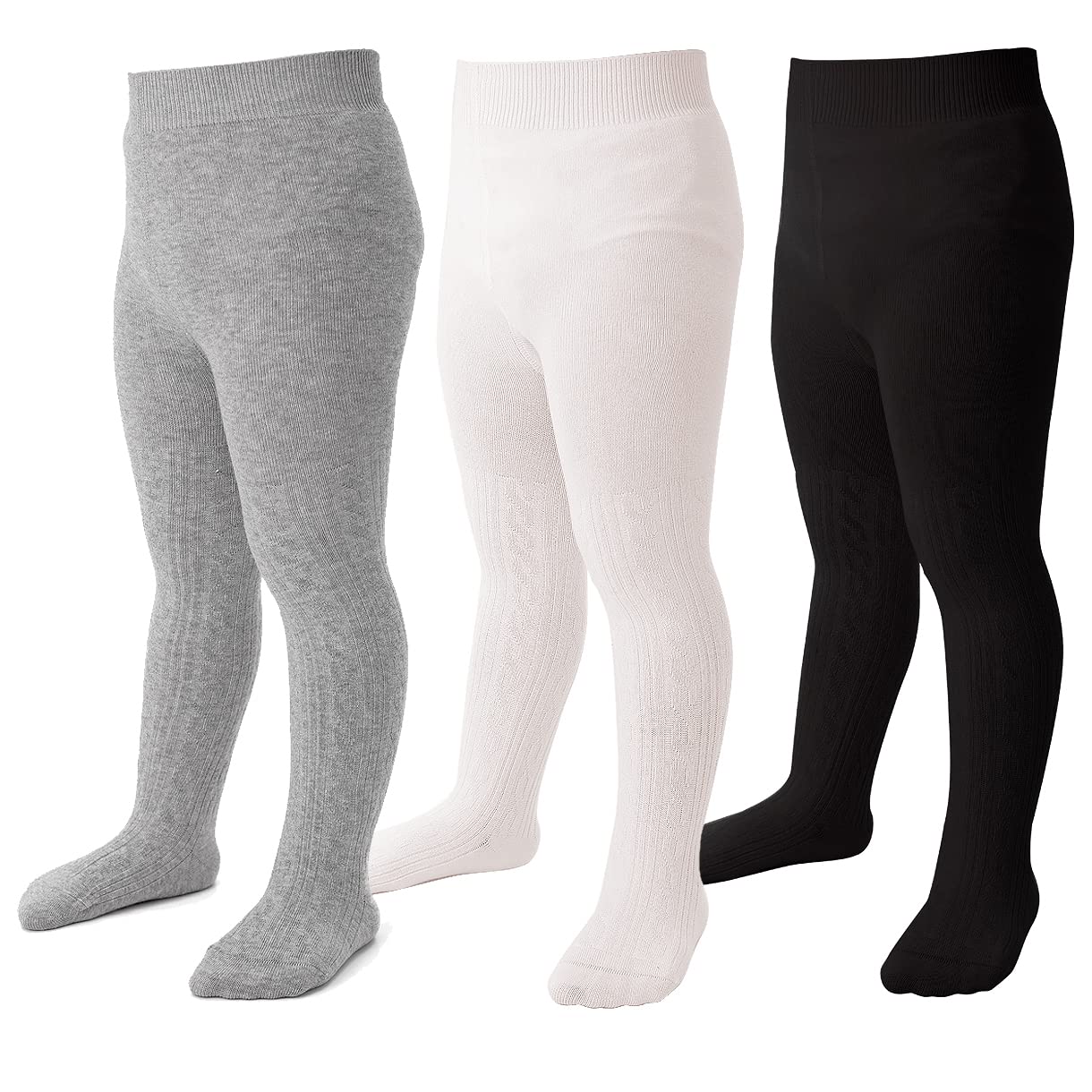 Marchare Baby Girls Tights Thick Solid Cable Knit Leggings Winter Warm Stockings For Toddler Girls 1-2T Black/Ivory White/Light