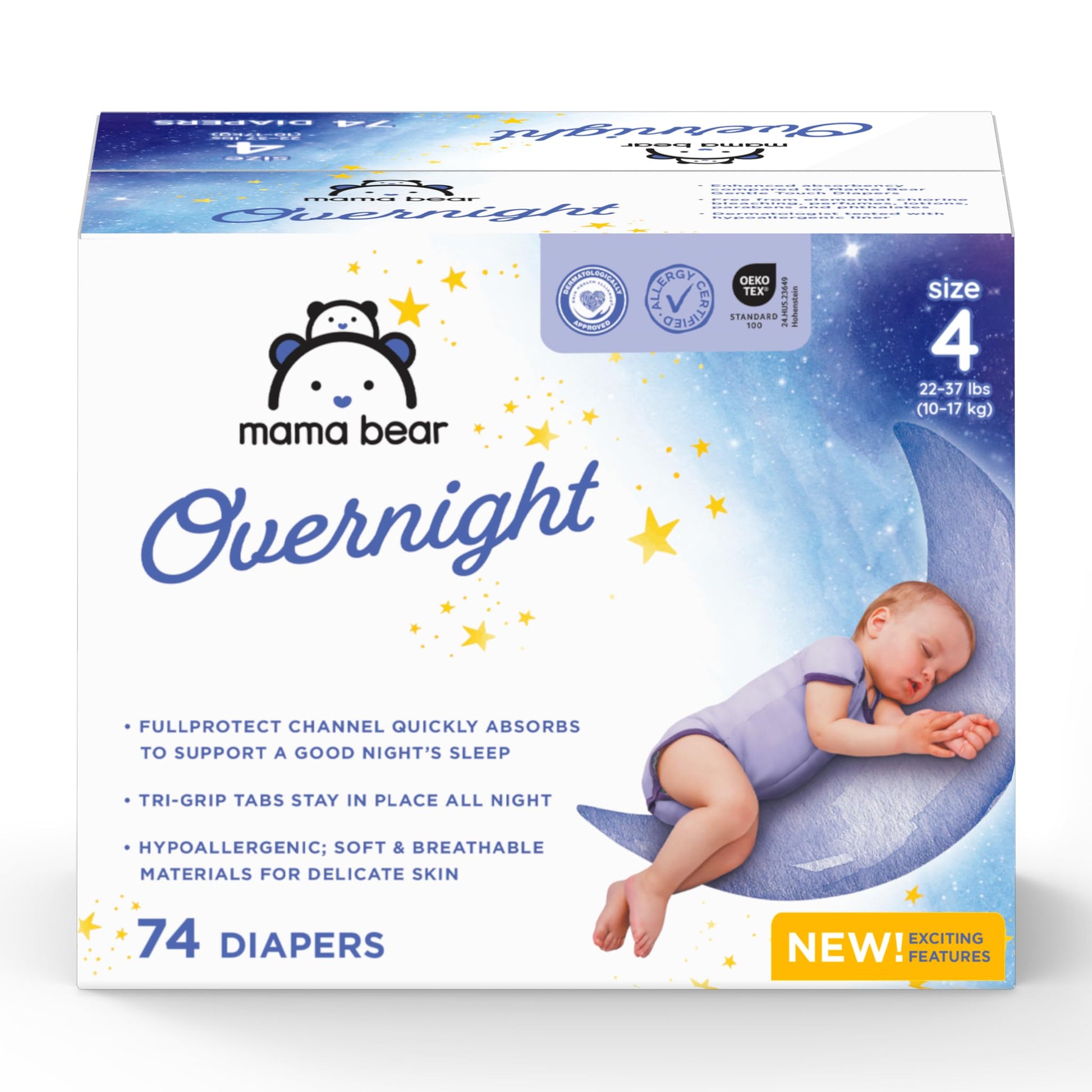 Amazon Brand - Mama Bear Overnight Diapers, Size 4, 74 Count