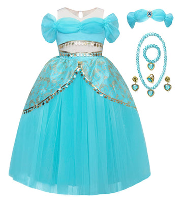 Axaxa Princess Jasmine Costume For Girls Princess Jasmine Dress With Accessories Birthday Halloween Party
