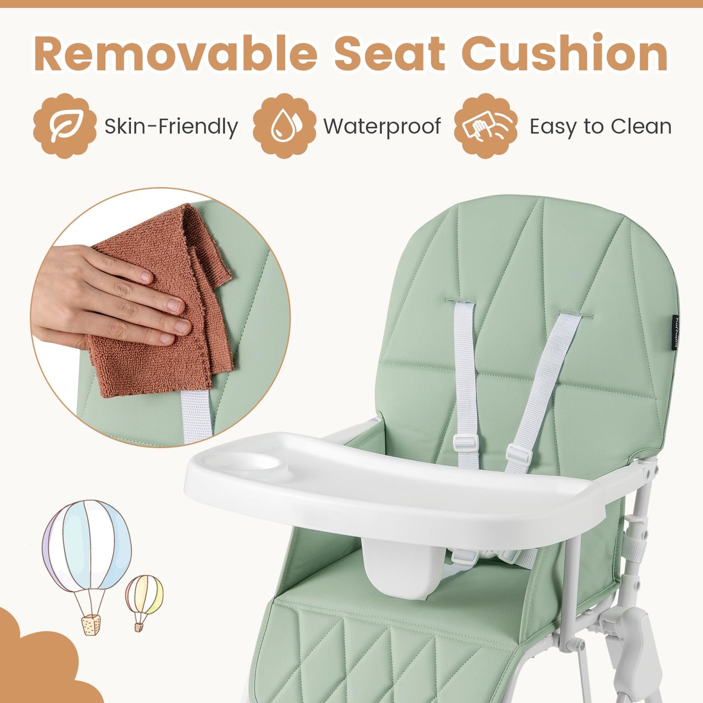 Honey Joy High Chair, Foldable Baby Feeding Chair, Adjustable Tray & Footrest, Removable Easy-To-Clean Pu Seat Cushion, 5-Point