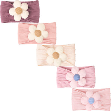 C  Llot 5 Pcs Baby Flower Headbands Baby Girls Nylon Headbands Soft Hairbands Hair Accessories For Newborn Infant Toddler Kids(P