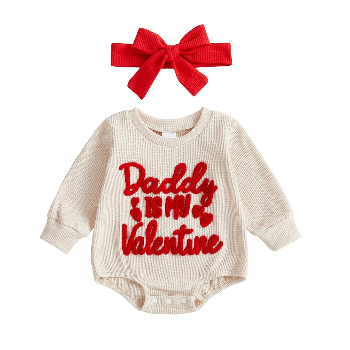Seyurigaoka Baby Girl Valentines Outfit Print Long Sleeve Pullover Sweatshirt Romper Bodysuit Cute Baby Clothes (Letter Beige, 0