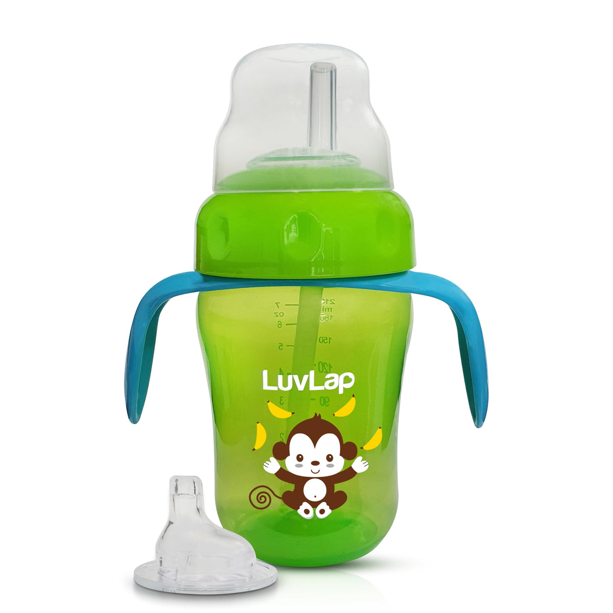 LuvLap Banana Time 210ml Anti Spill, Interchangeable Sipper / Sippy Cup with Soft Silicone Spout and Straw BPA Free for kids 1ye