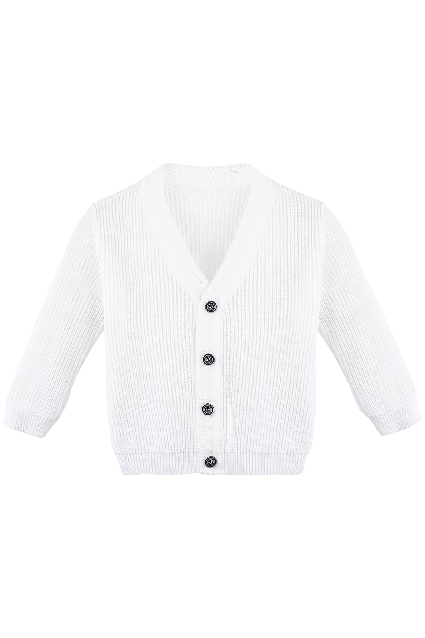 Lilax Baby Boys Basic Long Sleeve V-Neck Classic Knit Cardigan Sweater (White, 3-6 Months)