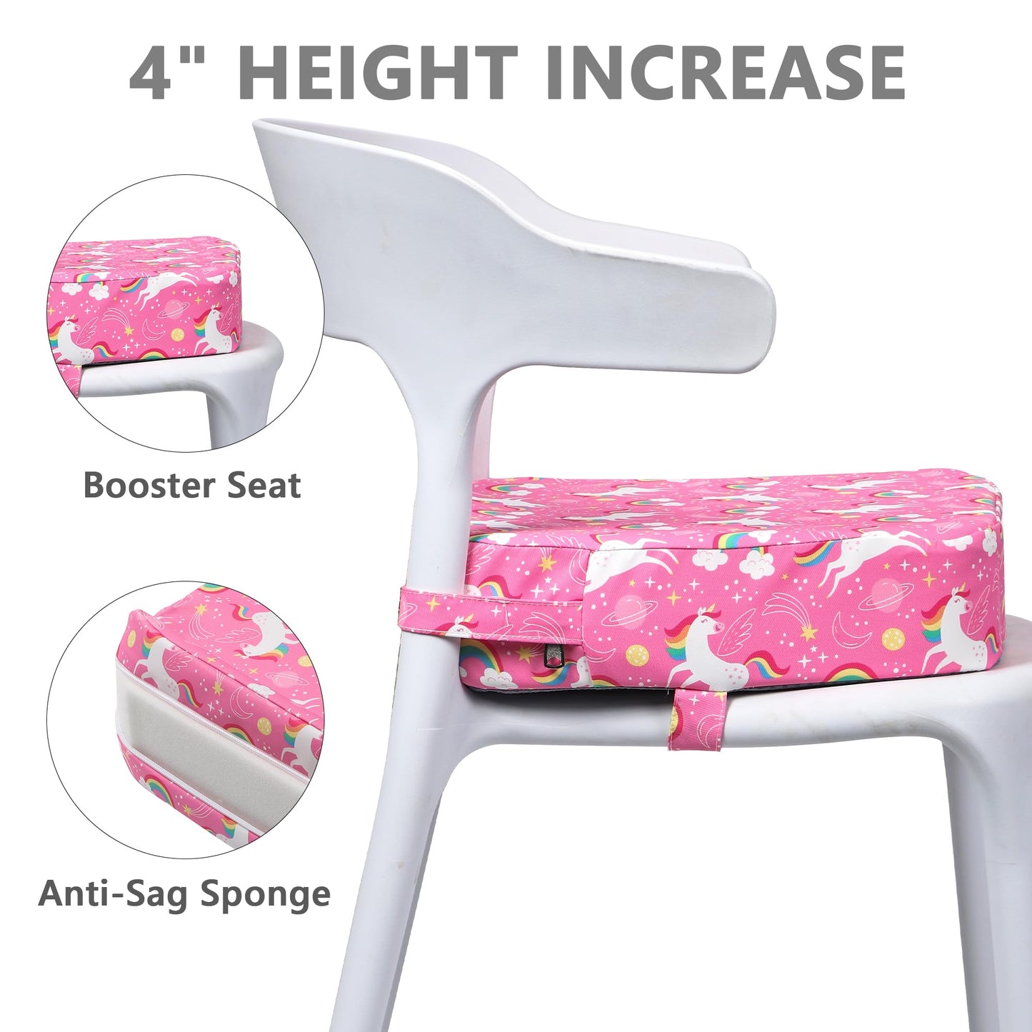 E1F1Nn Dot Toddler Booster Seat For Dining Table, Portable Kids Booster Seat With Safety Buckles, High Cushion For Travel With N