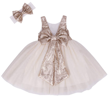 Cilucu Flower Girl Dress Baby Toddlers Sequin Dress Tutu Kids Party Dress Bridesmaid Wedding Gown Birthday Dress Champagne/Off W