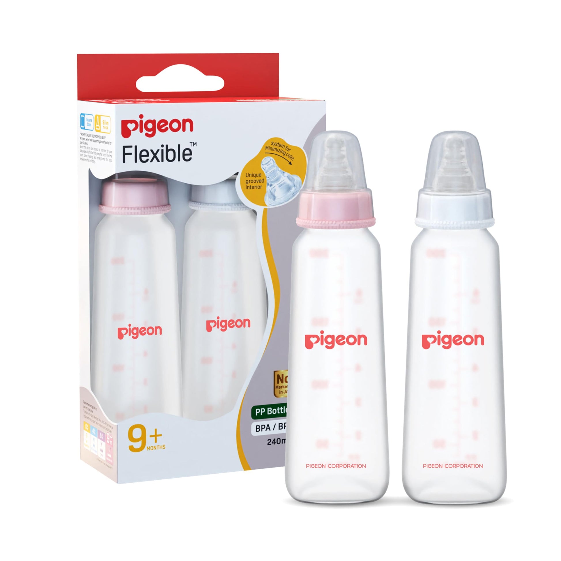 Pigeon Peristaltic Nursing Bottle Twin Pack Kpp 240Ml Pink & White Nipple L | Bottle Set