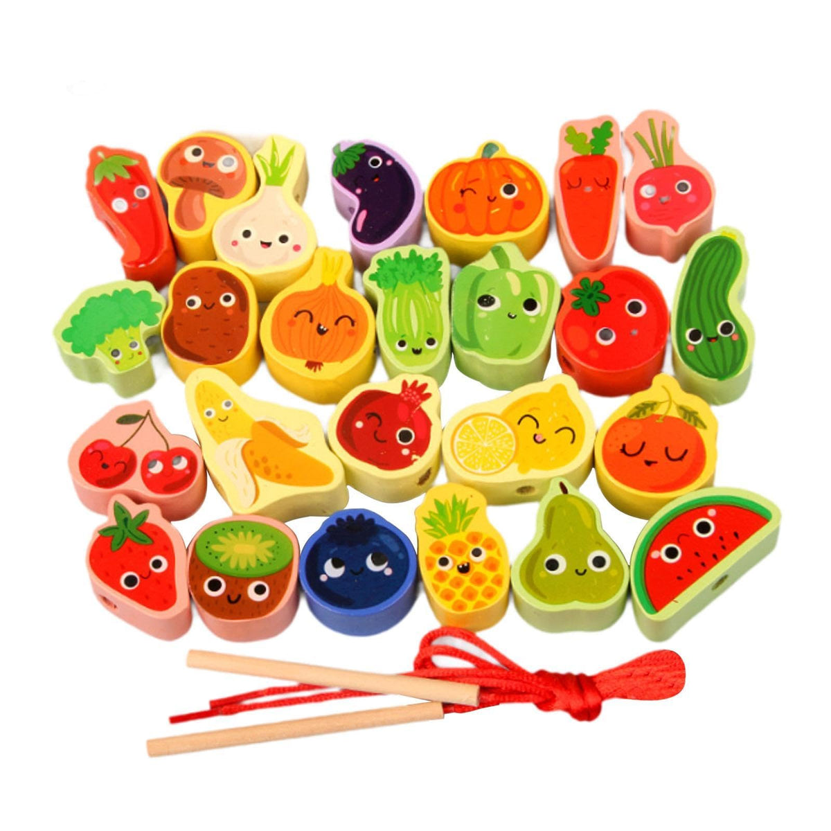 ATORSE Wooden Bead Threading Toy Gifts Wooden Lacing Toy for Children Kids Toddlers Vegetable and Fruit|Baby|Toys for Baby|Devel