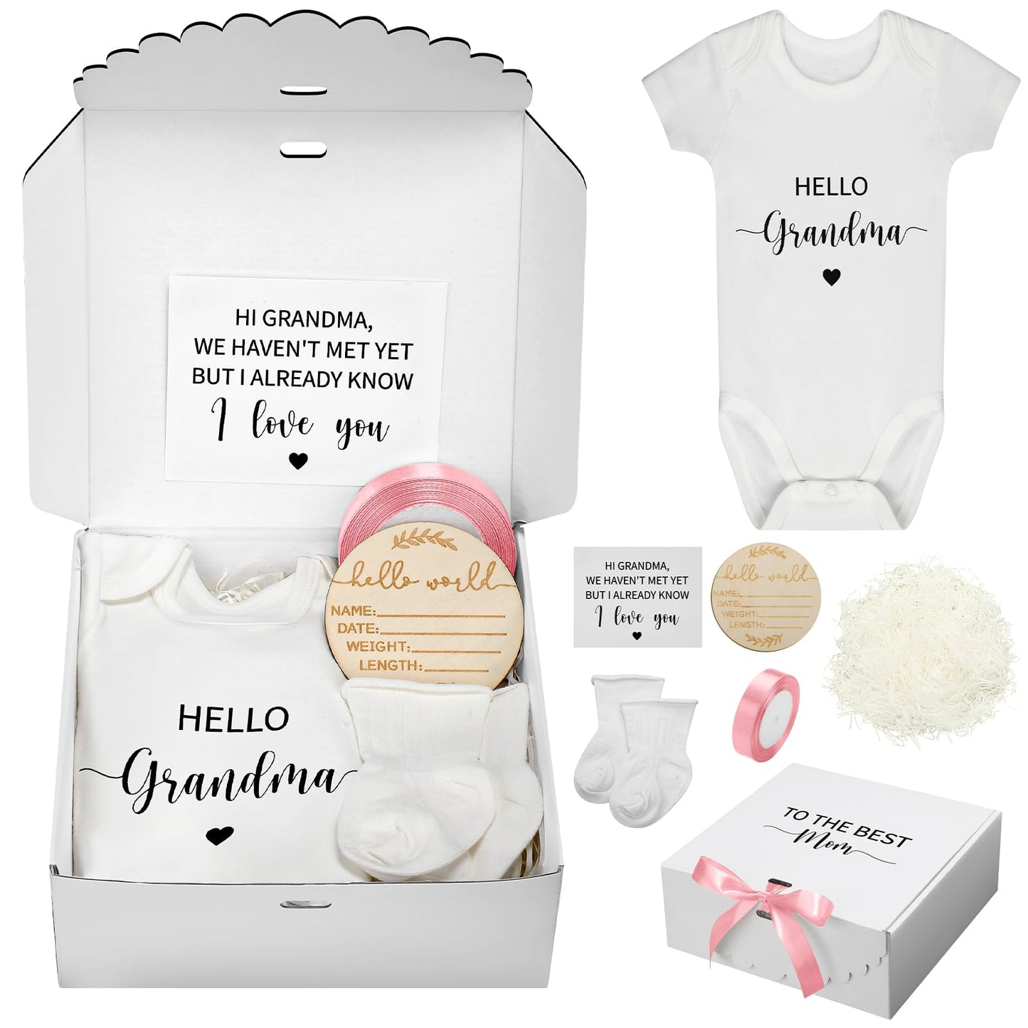 Shyyween 7 Pcs Pregnancy Announcements for Grandma Surprise Baby Announcement Gifts Set Include Bodysuit Pregnancy Reveal Card S