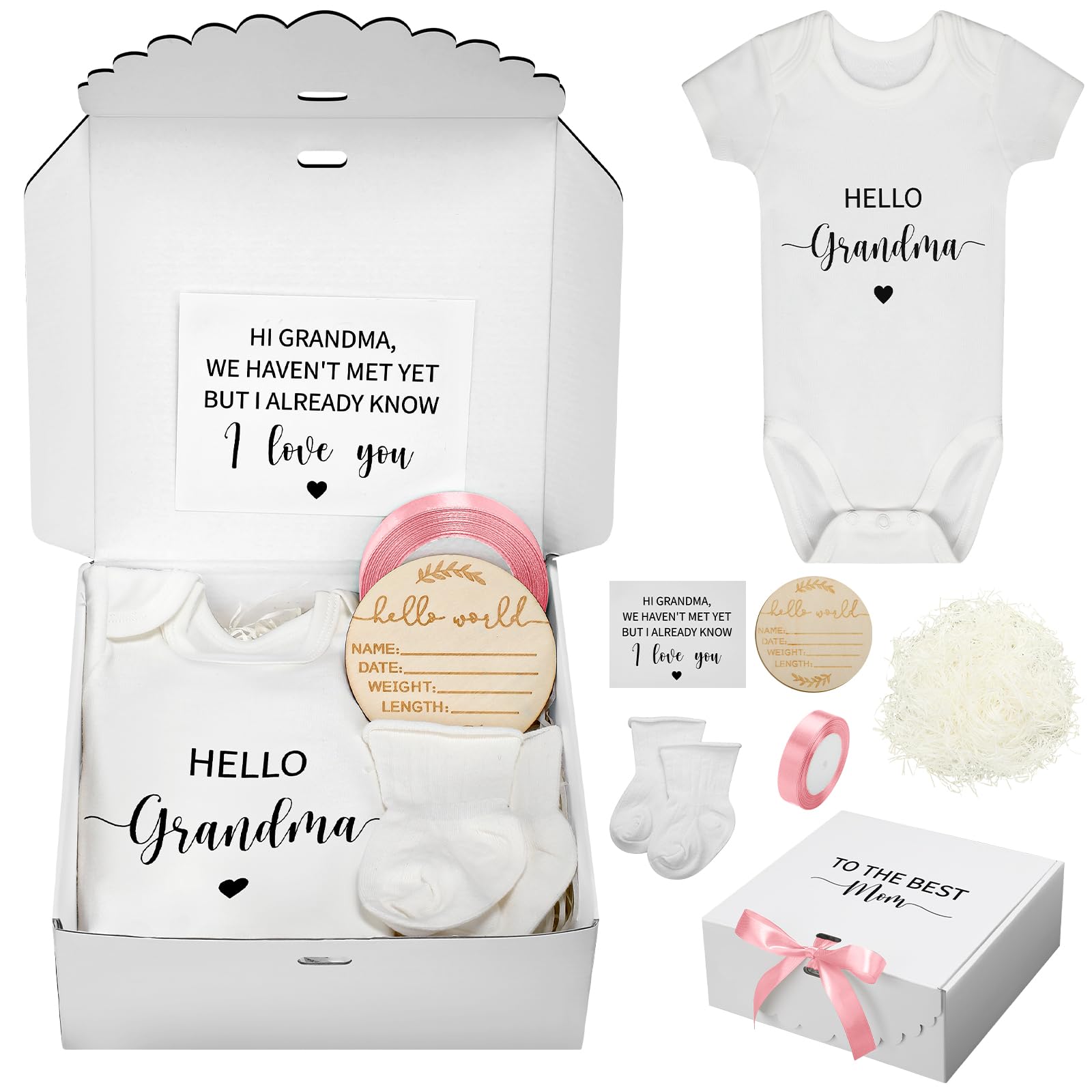Shyyween 7 Pcs Pregnancy Announcements for Grandma Surprise Baby Announcement Gifts Set Include Bodysuit Pregnancy Reveal Card S