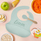 Personalized Silicone Bib And Spoon Set With Debossed Custom Name, Babies/Toddlers Durable Adjustable With Pocket For Baby Boy &