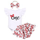 Mouse 1St Birthday Outfit Baby Girl Ruffle Sleeve Romper Polka Dots Mini Tutu Shorts Headband I