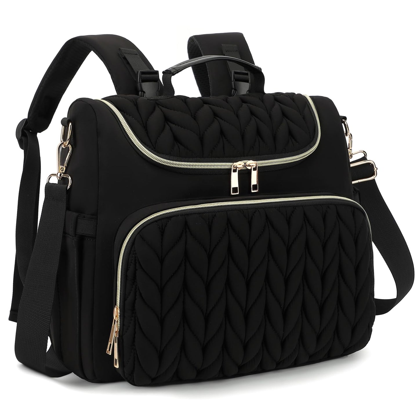 Bevkois Small Diaper Bag Backpack Quilted Mini Baby Crossbody Diaper Bag Tote for Mom and Baby Girls Boys (Black)