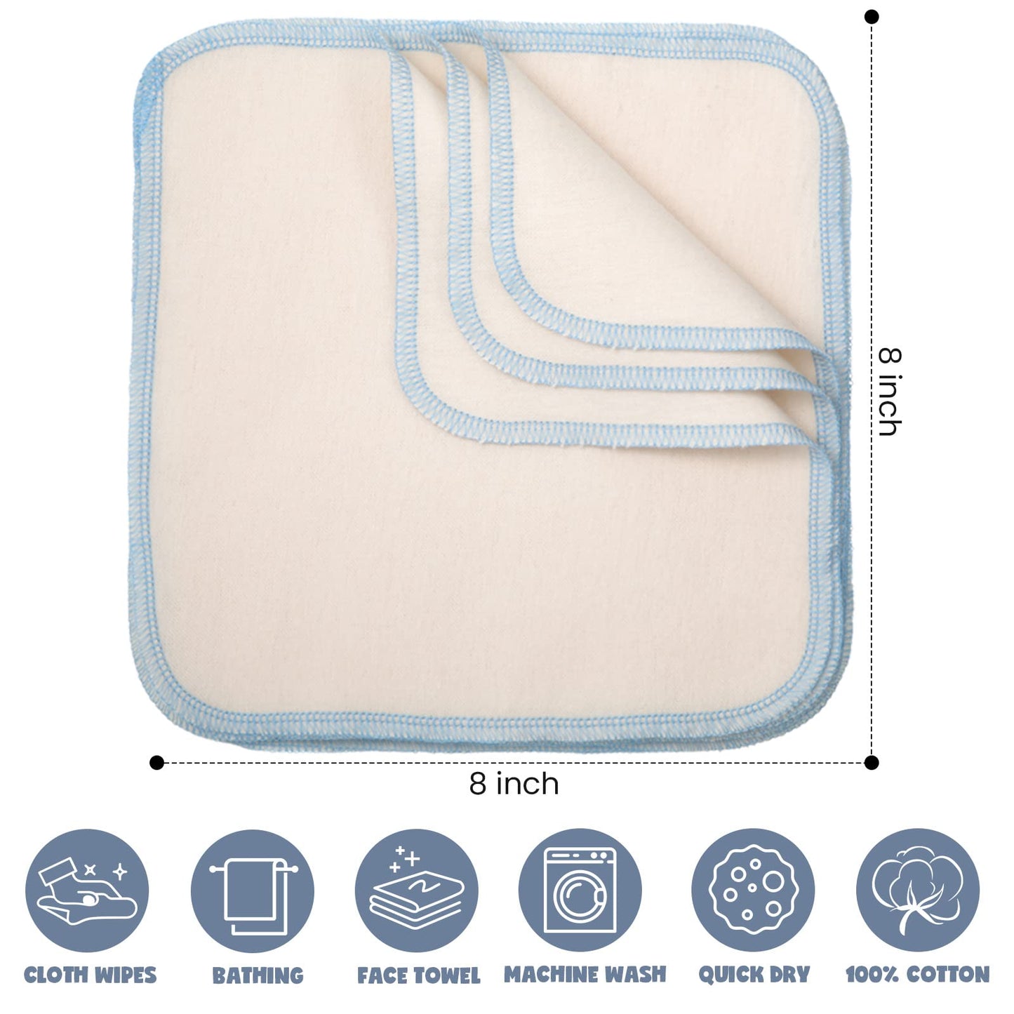 Mimorou 45 Pcs Flannel Cloth Baby Wipes Reusable Baby Diapers Wipes Washable Natural Unbleached Baby Face Wipes Soft And Sturdy