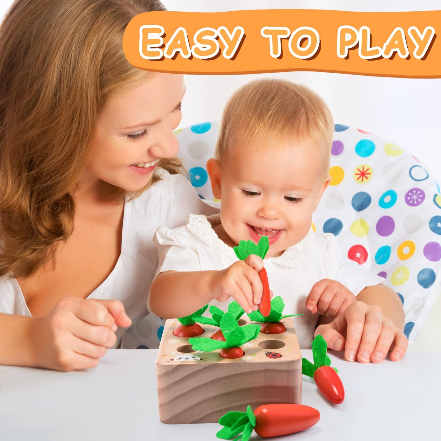 Montessori Toys for 1 Year Old, Carrots Harvest Wooden Baby Toys for 6-12 Months Educational Shape Sorting Matching Toys for Tod