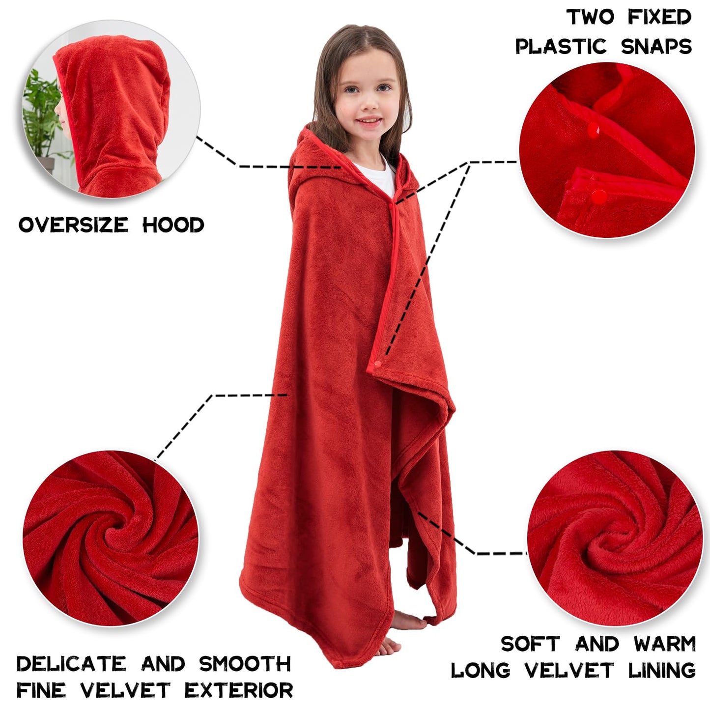 Hiturbo Kids Hooded Fleece Towel: Soft Plush Pool Beach Towel Wrap - 50'X30' Toddler Bath Blanket For Boys Girls 3-12 Years (R