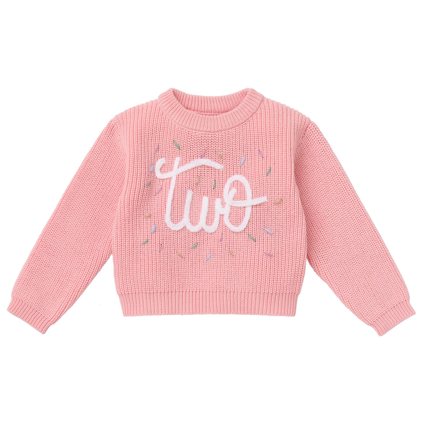Toddler Baby Girls Boys Boho 2nd Birthday Outfit Embroidery Knitted Pullover Sweaters Crochet Top Long Sleeve Fall Winter First 