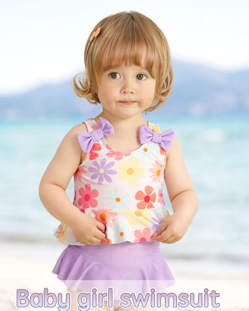 Baby Girl Bathing Suit Newborn Infant Swimsuit Girl 3-6 Months Two Piece Purple Floral Swimwear Summer Beach Baby Bikini Tankini