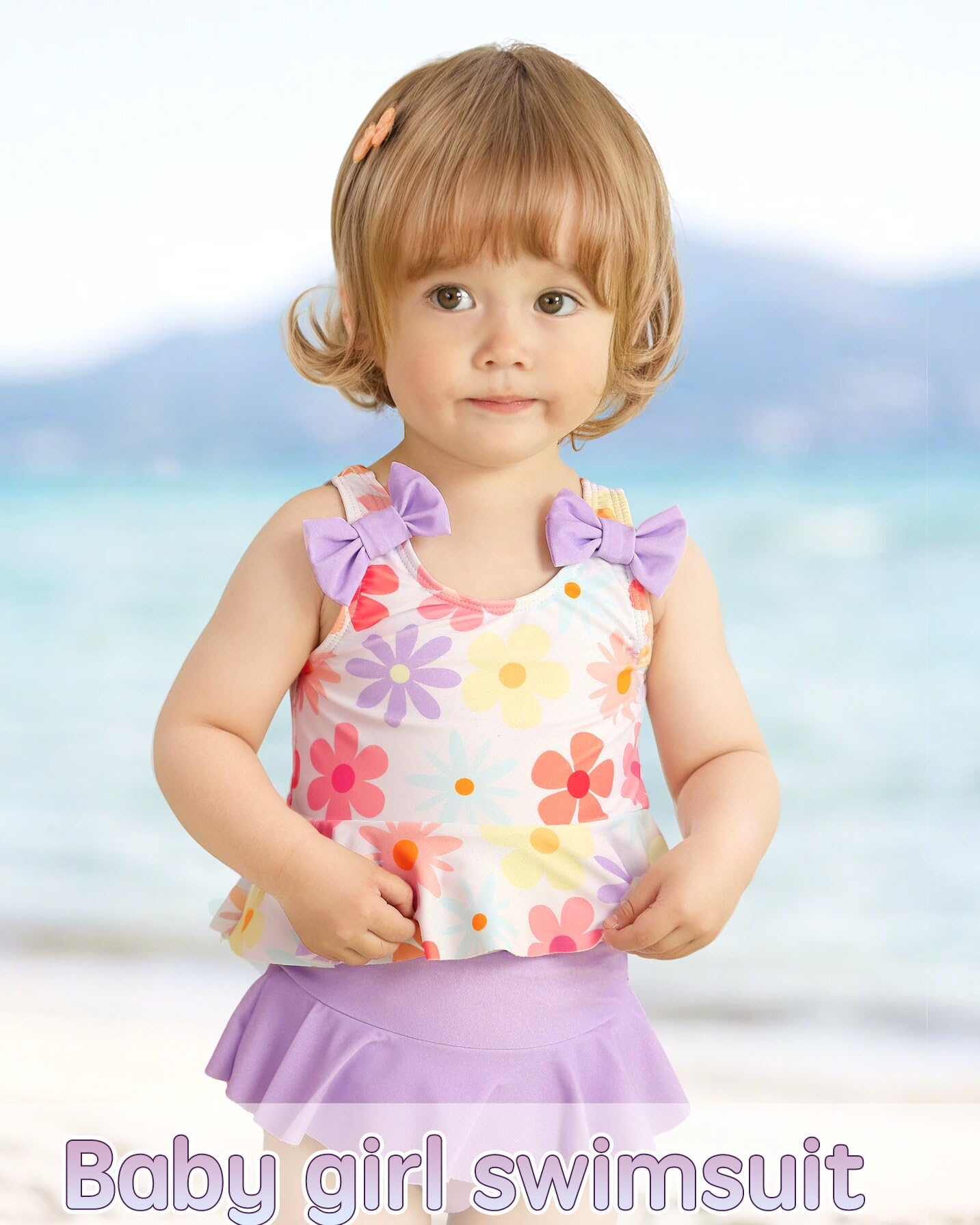 Mioglrie Toddler Bathing Suit Girl 3T 4T Swimsuit Girls Toddler Beach Swim Suit 2 Piece Purple Floral Bikini Summer Swimwear Tan