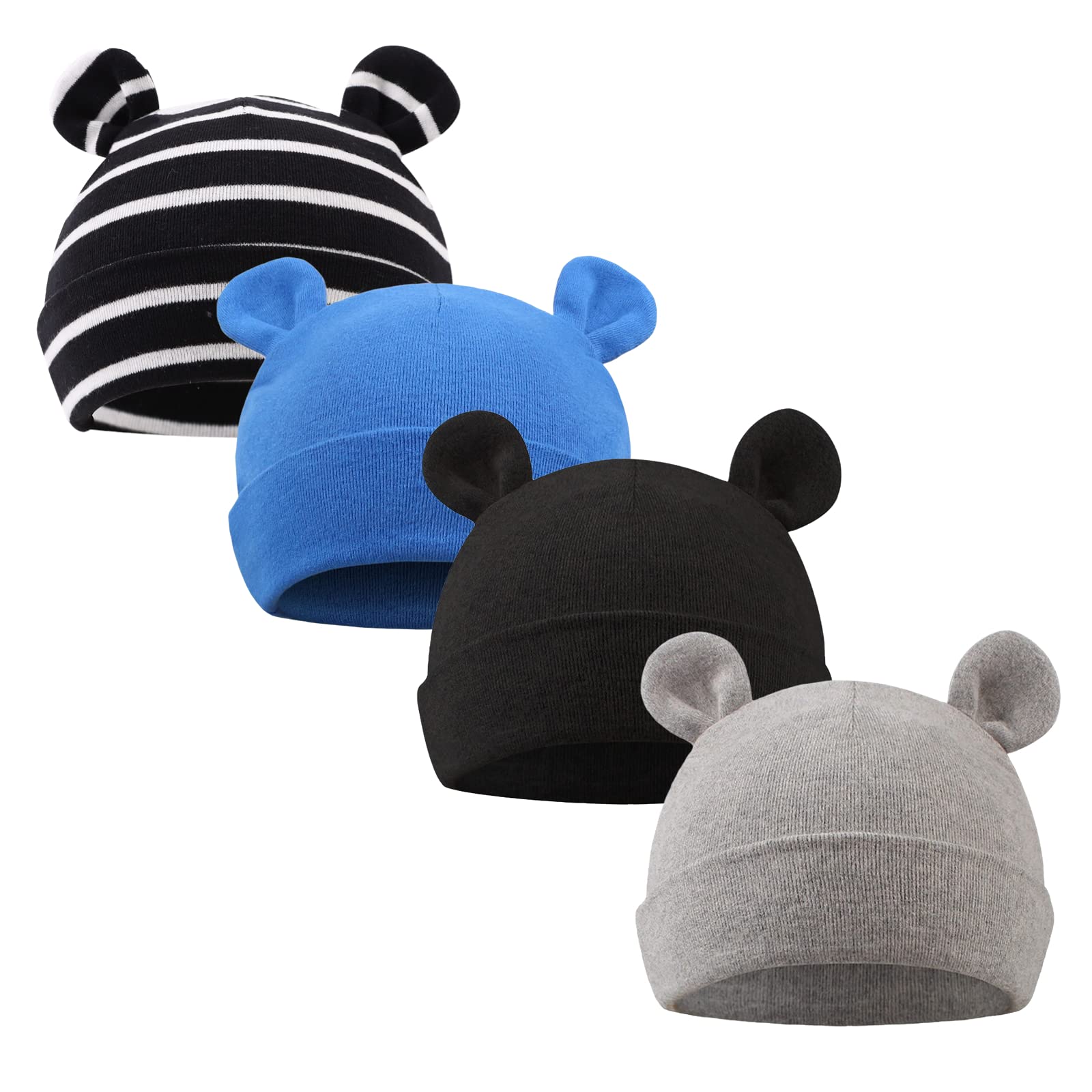 Pesaat Newborn Hospital Hat 0-12Months Preemie Boys Girls Beanie Solid Infant Baby Hats Autumn Winter (4Pack-G, 0-6 Months)