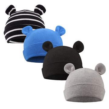 Pesaat Newborn Hospital Hat 0-12Months Preemie Boys Girls Beanie Solid Infant Baby Hats Autumn Winter (4Pack-G, 0-6 Months)