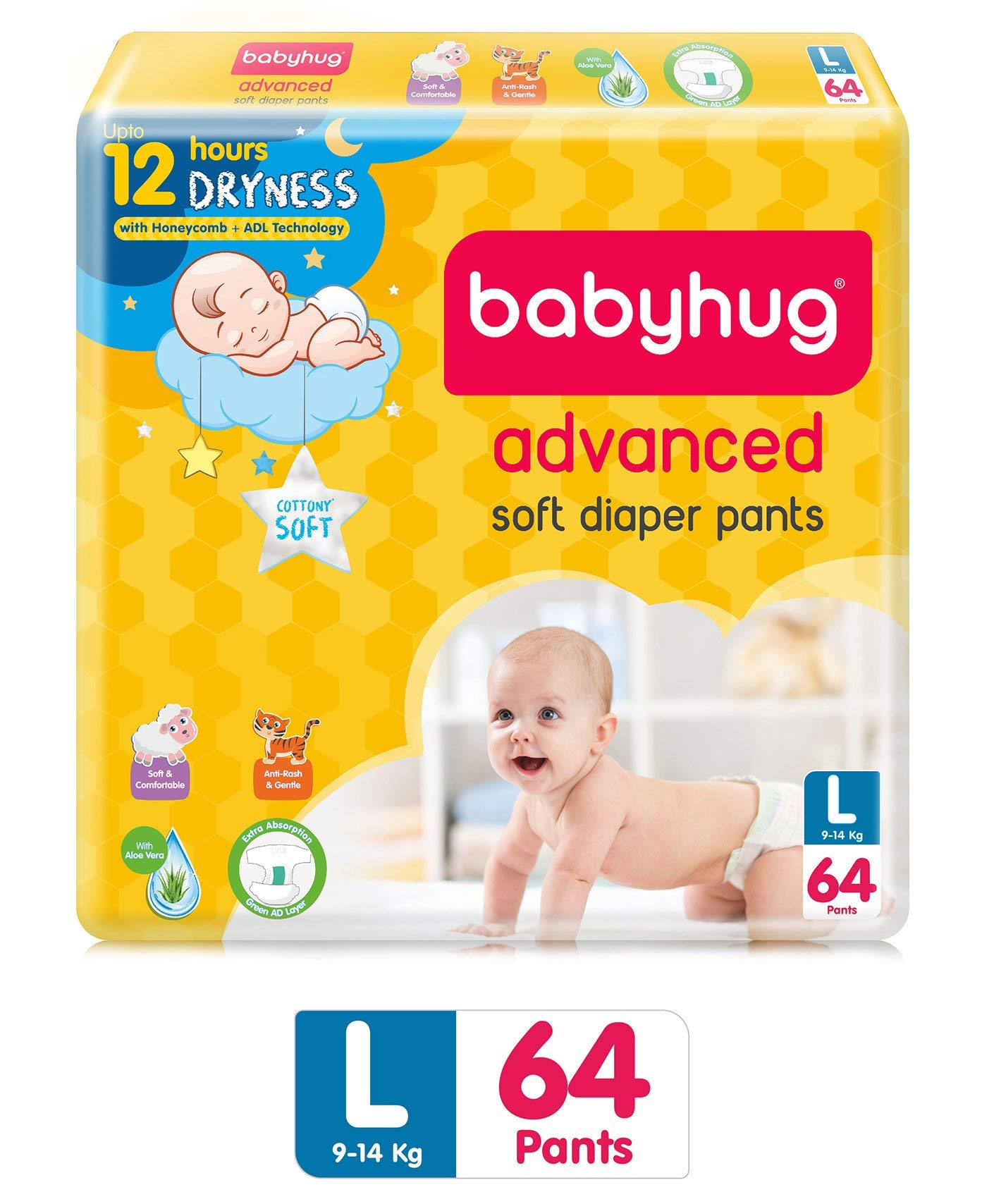 Babyhug Baby Diapers Pants Large 64S Pack  Advanced Soft Diapers Pants(Pack Of L64) (914 Kg)