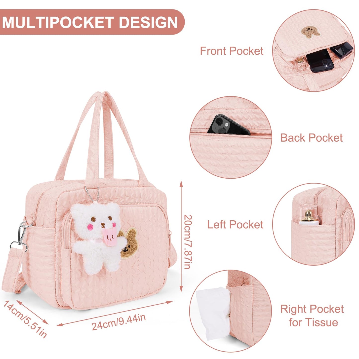 Lushandy Baby Diaper Tote, Mommy Bag - Cute Nappy Crossbody Travel Tote With Multifunction Storage