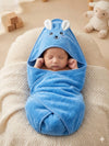 Baby Blanket Newborn Hooded Flannel Baby Wrapper Cum Baby Crib Blanket for Baby Boys and Baby Girls (Blue)