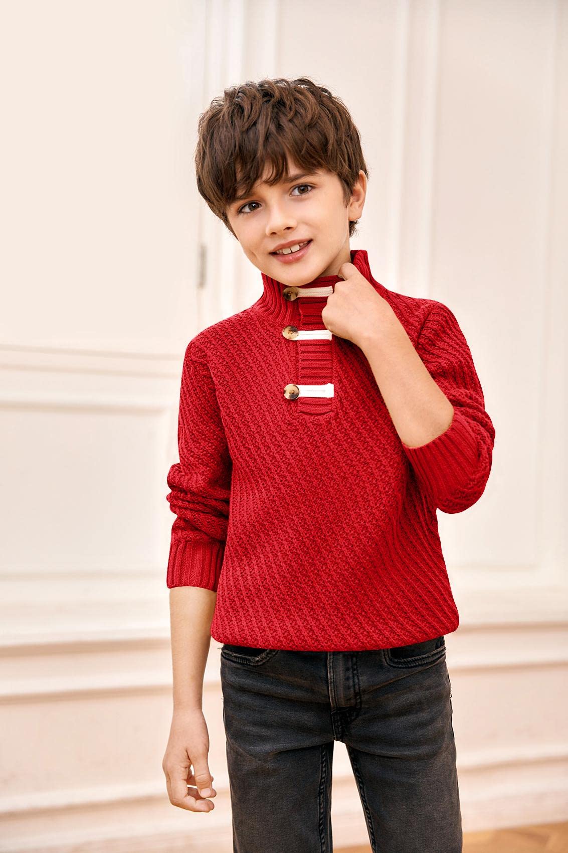 Makkrom Toddler Sweater Baby Boy Girl Turtleneck Cable Knit Sweaters Long Sleeve Christmas Outwear Spring Fall Winter Red