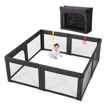 Foldable Baby Playpen, Shape & Size Adjustable Playpen for Toddler, 59x71 Large Play Pens Safety Mesh Foldable Playard for Babie